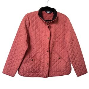 Lands' End Women Quilted PrimaLoft Barn Jacket Rose Pink Medium Corduroy